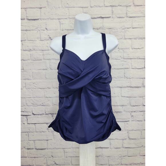 14R NAVY A392815 Denim & Co. Beach Twist Front Tankini Swim - Picture 1 of 2